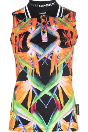 Philipp Plein Floral-print sleeveless cotton polo shirt