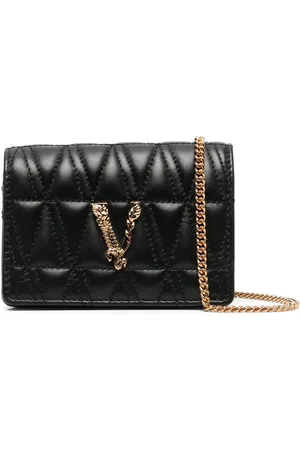 Versace Mini Virtus Quilted Velvet Evening Bag Black/ Versace Gold