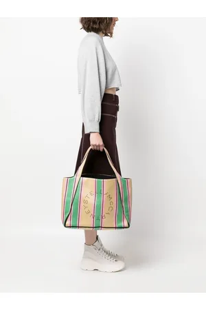 Stella McCartney Stripe-print raffia tote bag