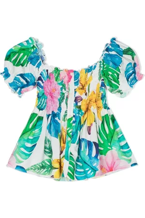 MC2 SAINT BARTH Girls Rainwear - Floral-print puff-sleeve shirt