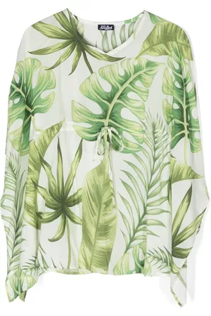 MC2 SAINT BARTH Girls Short Sleeve - Tropical-print wide-sleeved blouse