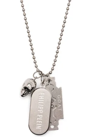 Philipp Plein Logo-tag skull-charm necklace