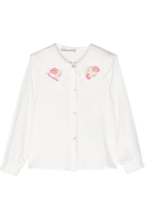 MONNALISA Floral-embroidery long-sleeve blouse