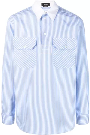 VERSACE Men Long Sleeve - Logo-print pinstripe cotton shirt