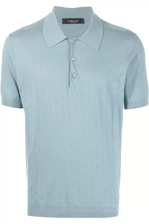 VERSACE Men Polo Shirts - La Greca pointelle-knit polo shirt