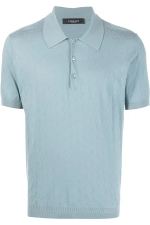 VERSACE La Greca pointelle-knit polo shirt
