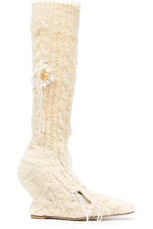 Acne Studios Women Heeled Boots - 100mm cable-knit wedge-heel boots