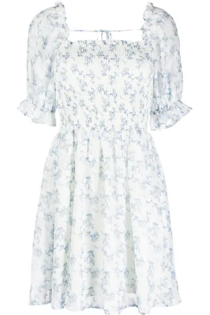 B+AB Floral-print shirred minidress