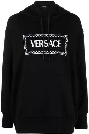 VERSACE Women Printed Hoodies - Logo-print rib-trimmed hoodie