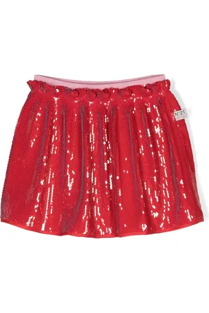 Deep red pleated 2025 skirt with sequin embellishments