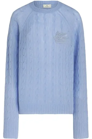 Etro Embroidered-logo cable-knit cashmere jumper