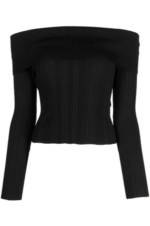 Self-Portrait Ribbed off-shoulder blouse