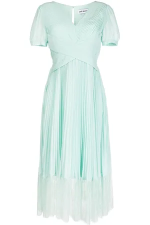 Self-Portrait Pleated lace-trim midi dress