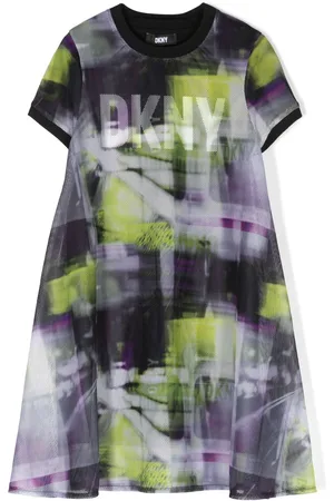 DKNY Logo-print mesh-overlay dress