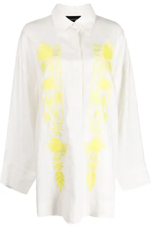 Cynthia Rowley Floral-embroidered hemp shirt minidress