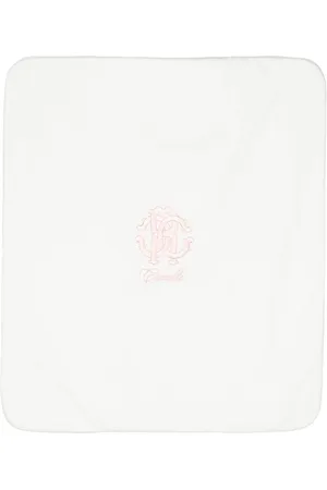 Roberto Cavalli Monogram-embroidered cotton blanket