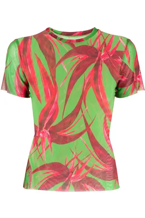Louisa Ballou Floral-print mesh T-Shirt