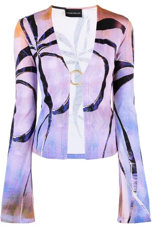 Louisa Ballou Botanical-print ribbed cardigan