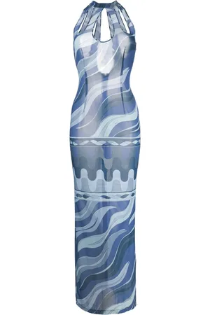 Puccini Swirl-print cut-out mesh dress