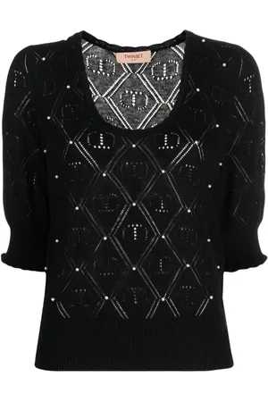 Twin-Set Embellished pointelle-knit top