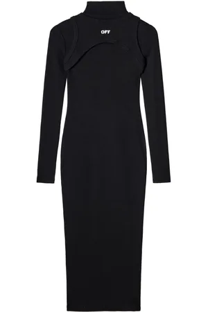 OFF-WHITE Ribbed turtleneck midi dress