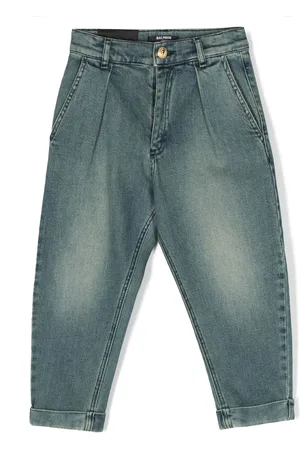Balmain Pleat-detail logo-patch jeans