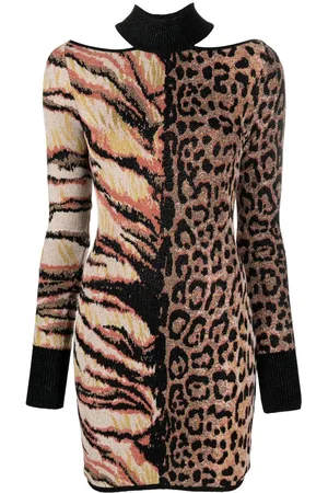 Roberto Cavalli Animal-print knitted midi dress