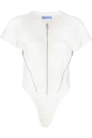 MUGLER Zip-embellished cotton bodysuit