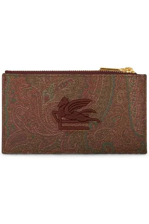Etro Logo-embroidered jacquard leather wallet