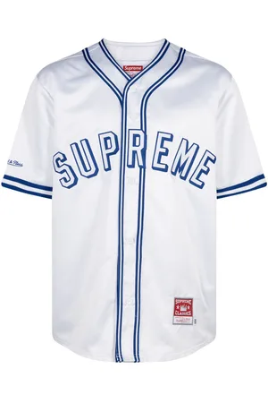 Supreme Vertical Logo Baseball Jersey Blue/Yellow Pinstripe XL NEW with Tag