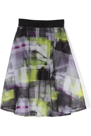 DKNY Abstract-print mesh flared skirt