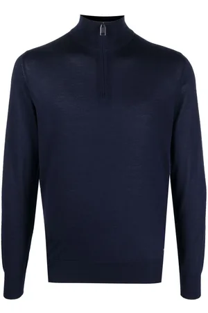 Brioni Knitwear 'Essential' Navy Blue Long-sleeved Polo Shirt