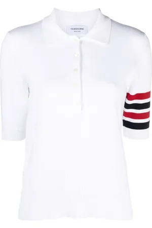 Thom Browne - Cotton Crepe Jersey Round Collar Polo - 40 - White - Female