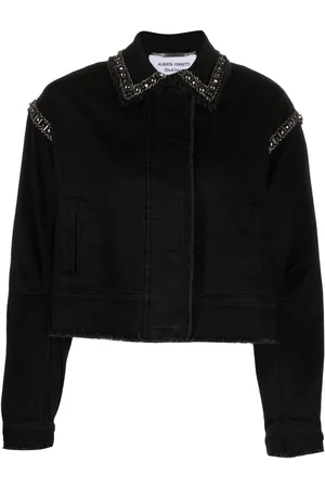 $336 Snacks Mother Women's Black The Chiclet Zip Crop Denim Jacket Size S |  eBay
