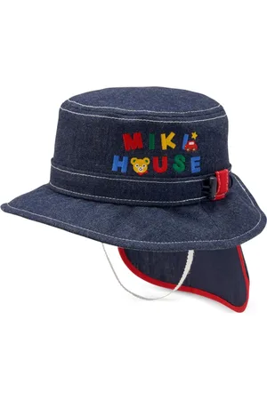 Miki House Logo-embroidered denim bucket hat