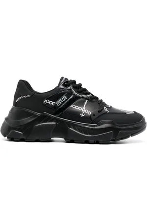 VERSACE Chain-link print leather sneakers