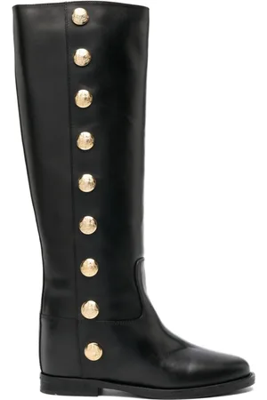 Via Roma Golden-buttonned leather boots