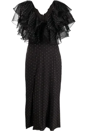 ROTATE Ruffled rhinestone midi dress