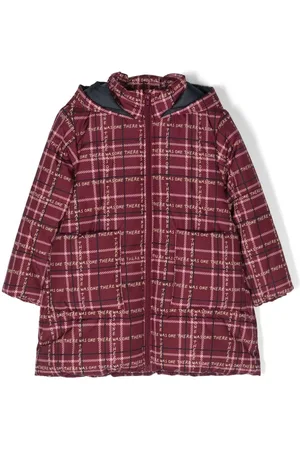 There Was One Kids Tartan-print padded hooded jacket