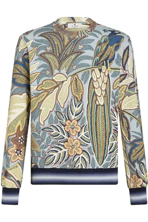 Etro Peacock-print striped-edge sweatshirt