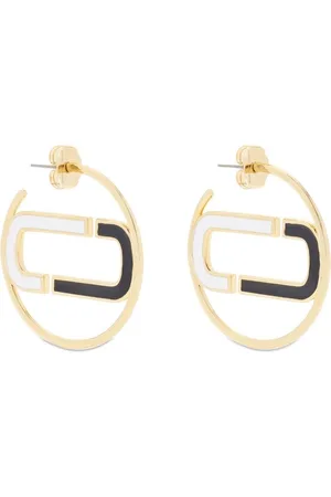 F is Fendi Large Hoop Earrings In Enameled Metal Black