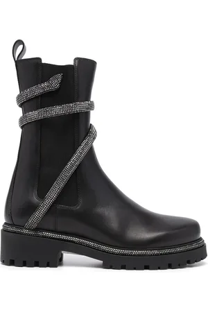 RENE CAOVILLA Snake-embellished leather ankle boots