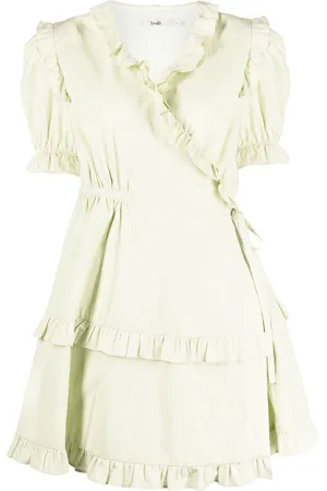 B+AB Embroidered ruffled wrap dress