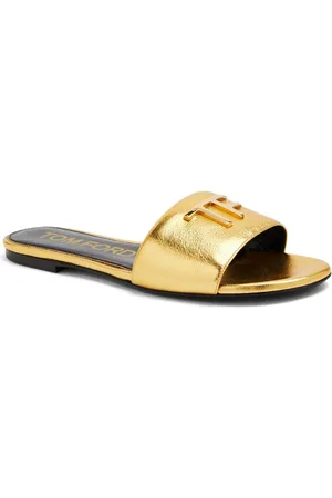 Tom Ford Logo-plaque metallic-leather slides