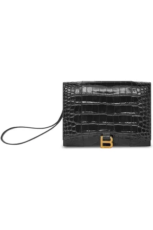 BALENCIAGA: Hourglass wallet bag in leather - Black  Balenciaga crossbody  bags 6560501QJ4M online at