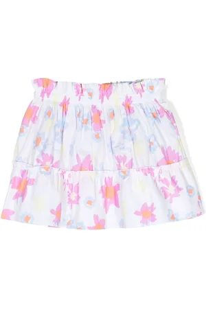 There Was One Kids Floral-print flared poplin skirt