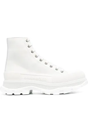 Alexander McQueen Men's Crystal-embellished Leather Tread Slick Boots, White, Men's, 8D, Boots Ankle Boots & Booties