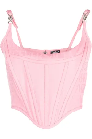 Naked Wardrobe leather look lace up corset top in pink croc effect