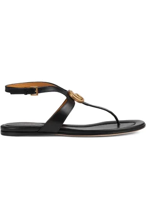 Gucci black double discount g leather thong sandals