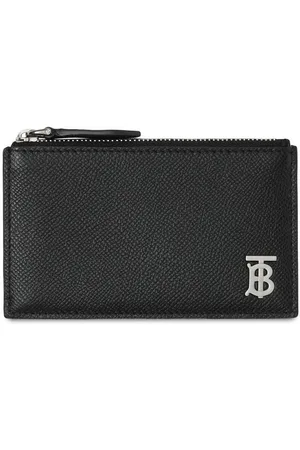 Grainy Leather TB Card Case in Black - Men